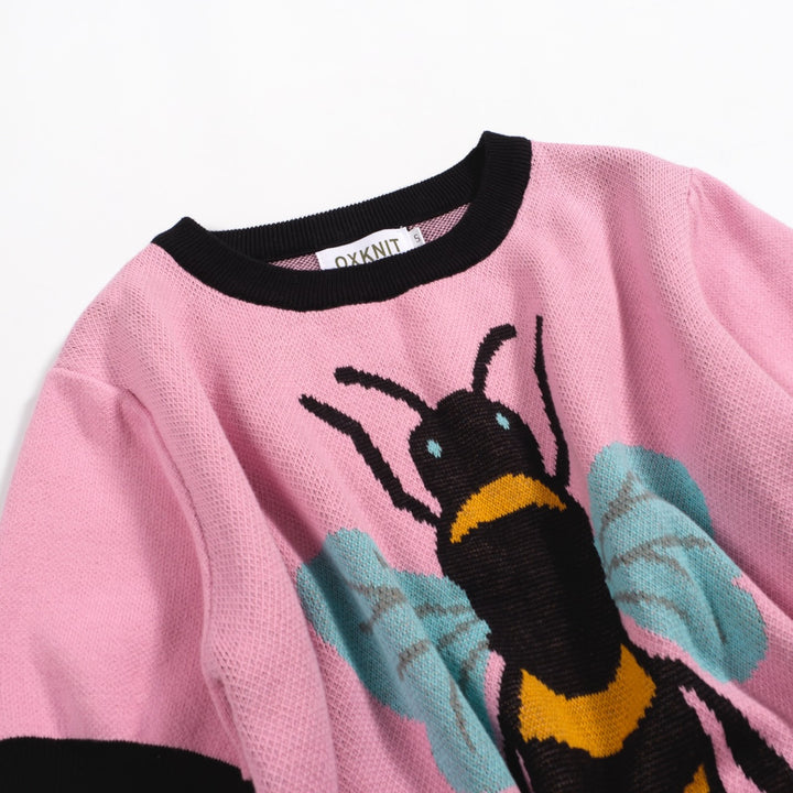 Women's pink bee jacquard knit T-shirt
