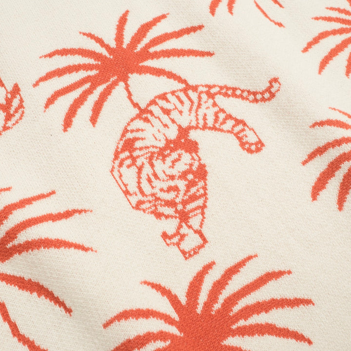 Men's white coconut tree tiger jacquard V-neck knitted polo shirt