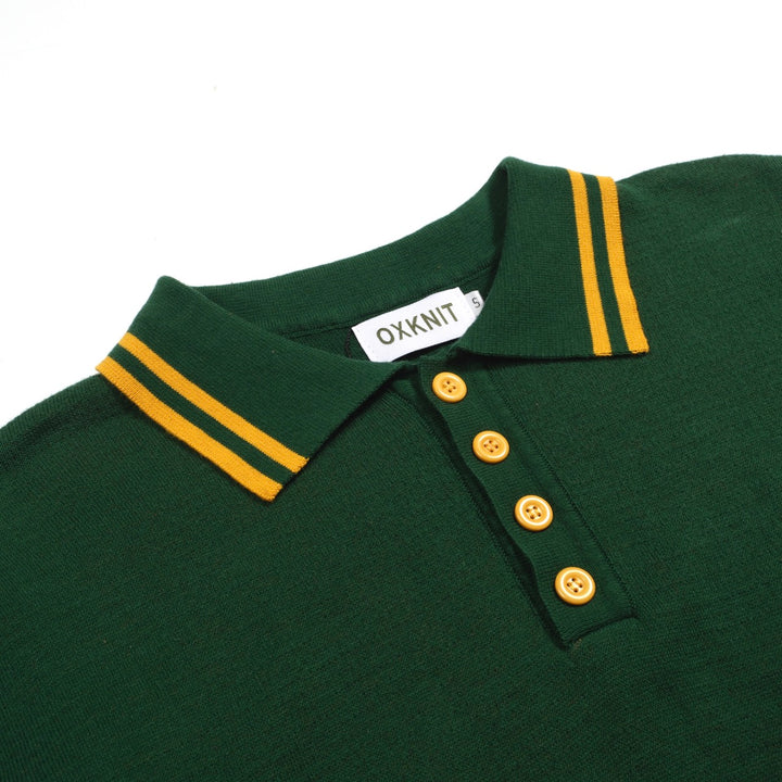 Men's green tiger Jacquard vintage knit polo shirt