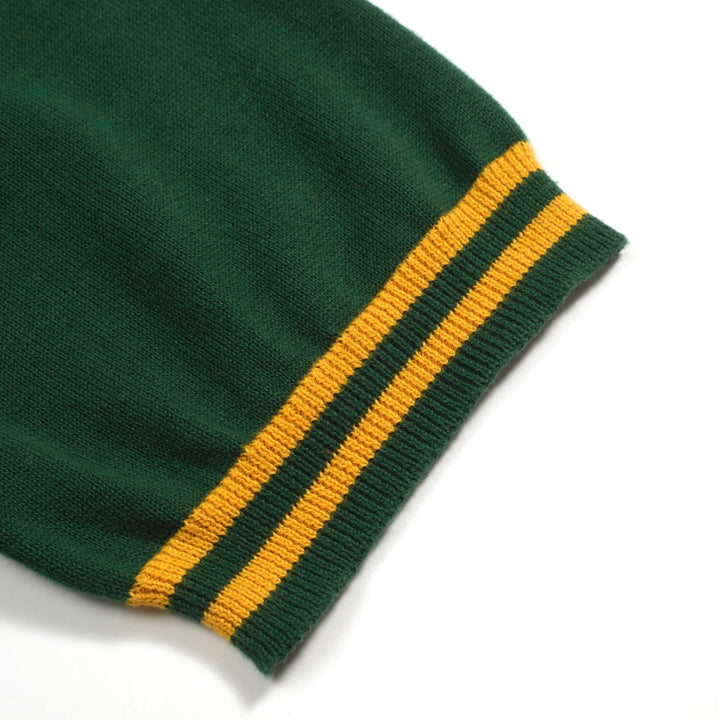 Men's green tiger Jacquard vintage knit polo shirt