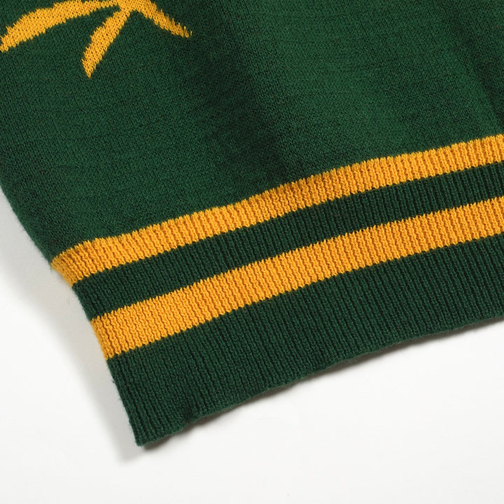 Men's green tiger Jacquard vintage knit polo shirt