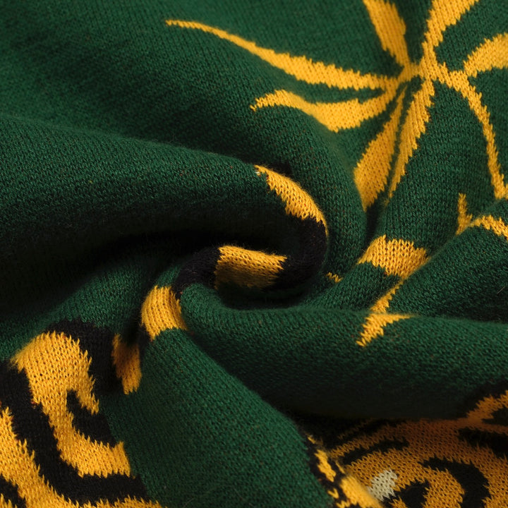 Men's green tiger Jacquard vintage knit polo shirt