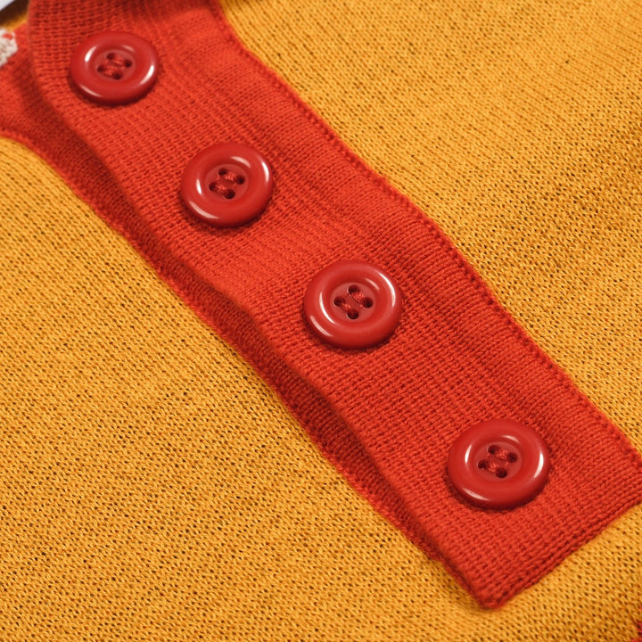 Men's yellow tiger Jacquard vintage knit polo shirt