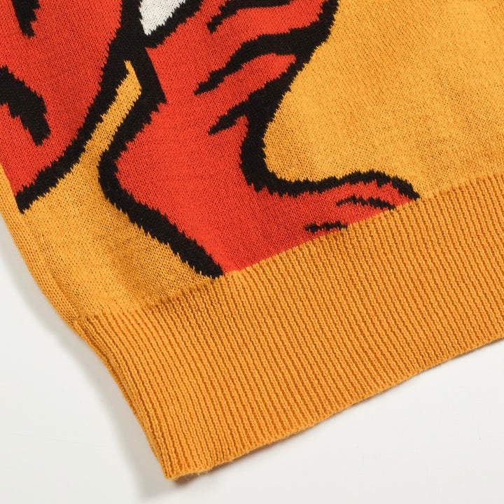 Men's yellow tiger Jacquard vintage knit polo shirt