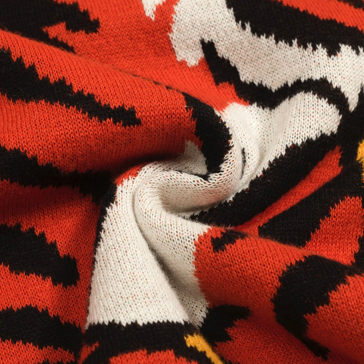 Men's yellow tiger Jacquard vintage knit polo shirt