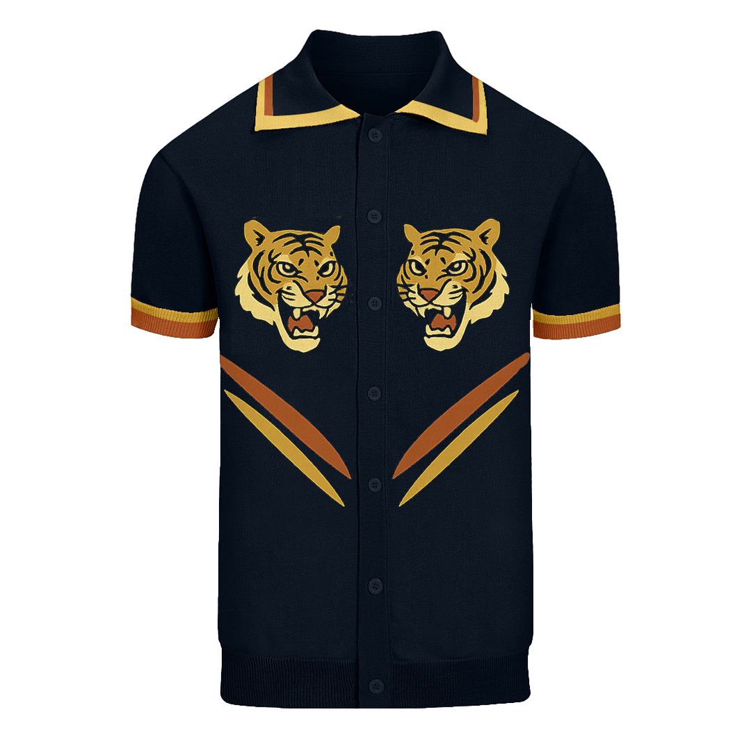 Men's black vintage Tiger Fashion knit cardigan
