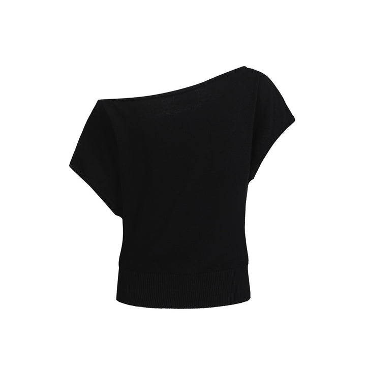 Women's black cross shoulder knit T-shirt - short version size
