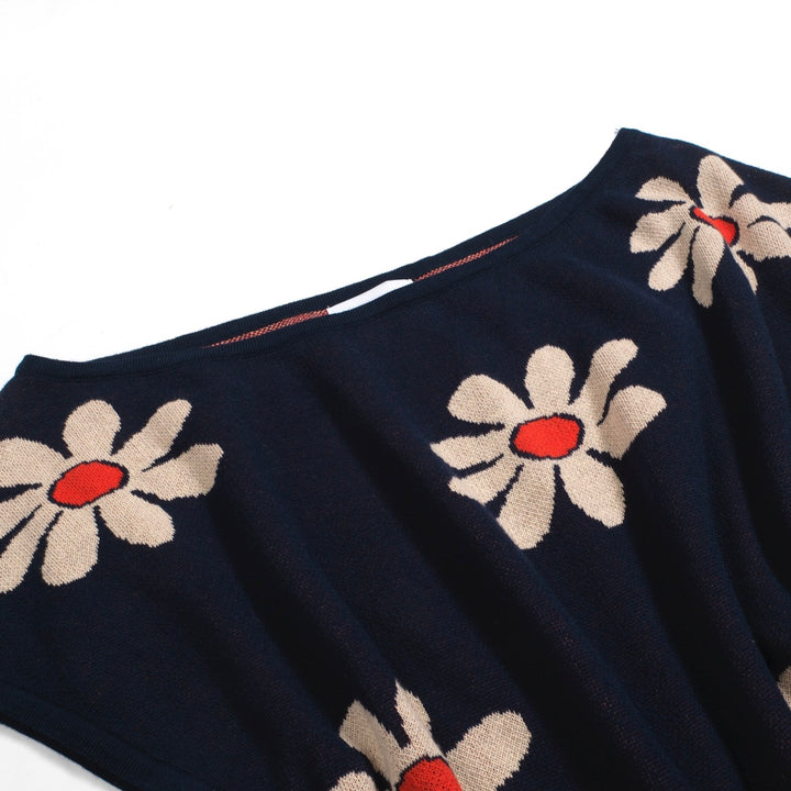 Women's navy knit T-shirt with diagonal shoulder - short version size