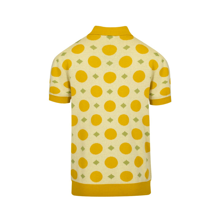 Men's yellow fruit jacquard vintage knitted polo shirt