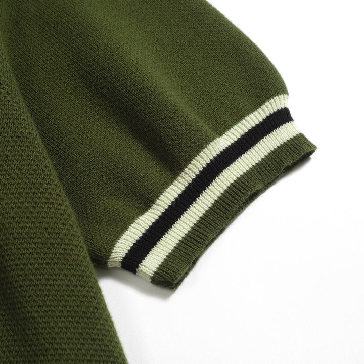 Women's green cat jacquard knitted T-shirt