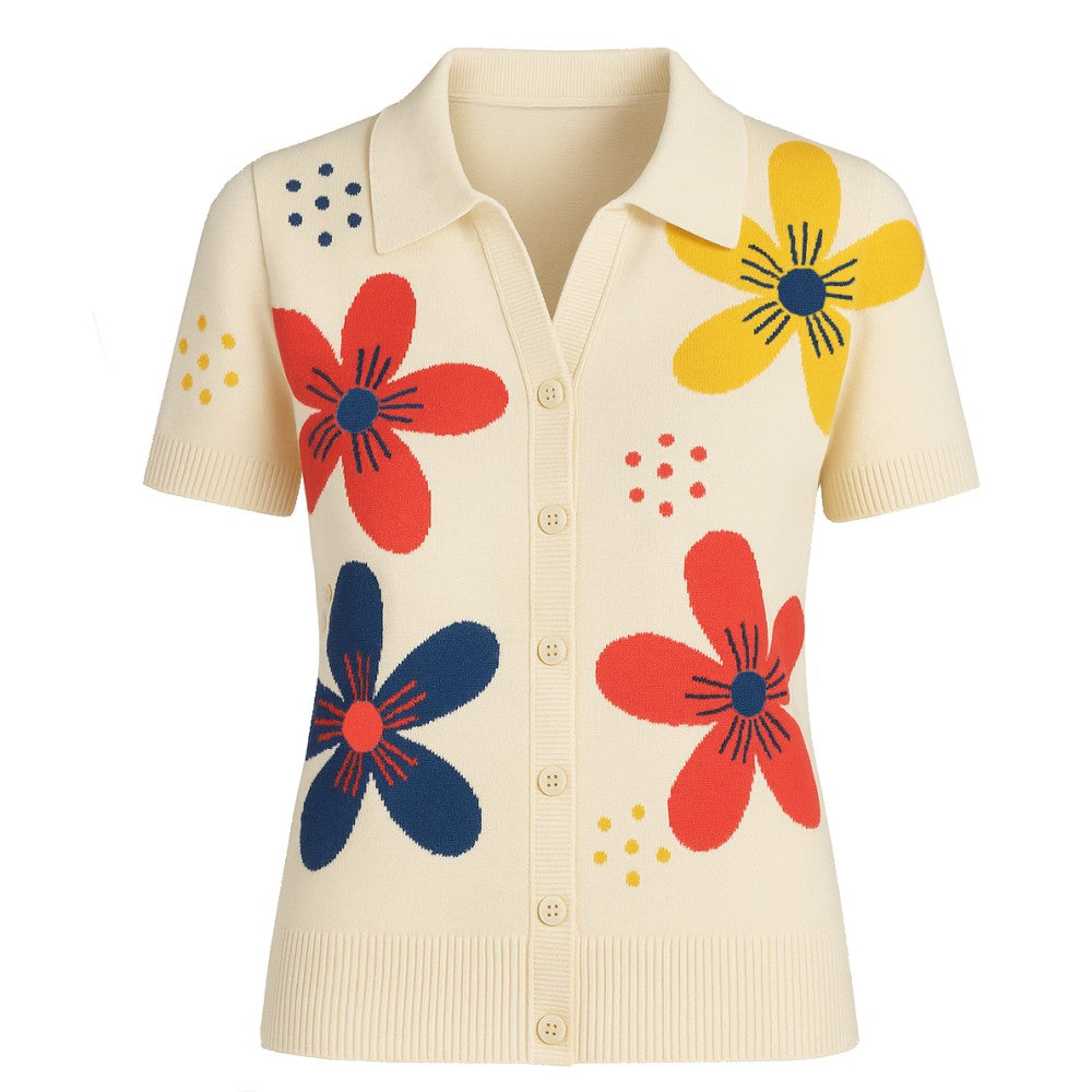 Frauen Orange Cat Flower Jacquard Strickwege