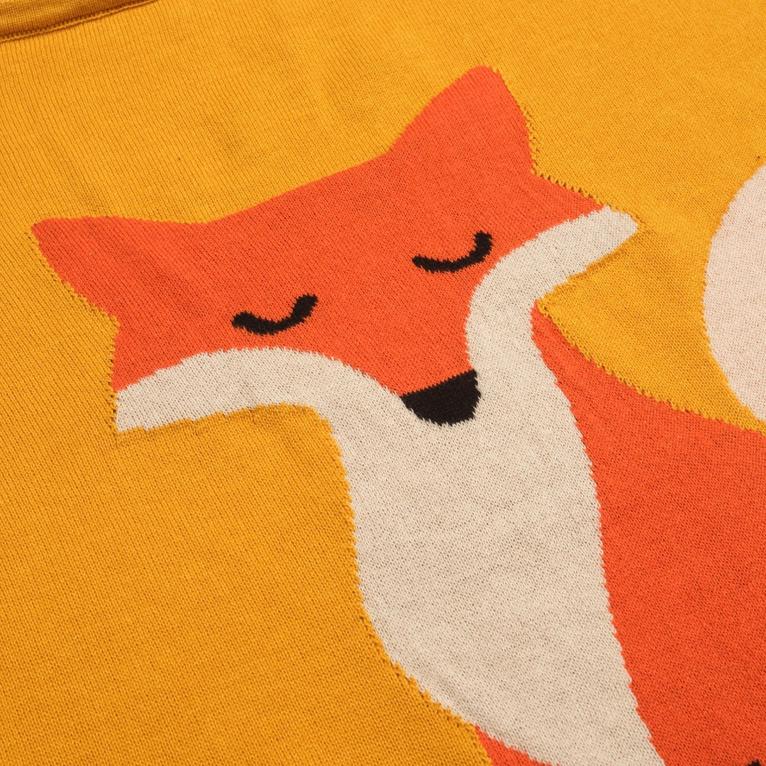 Women's fox jacquard knit diagonal shoulder knit T-shirt - short version size