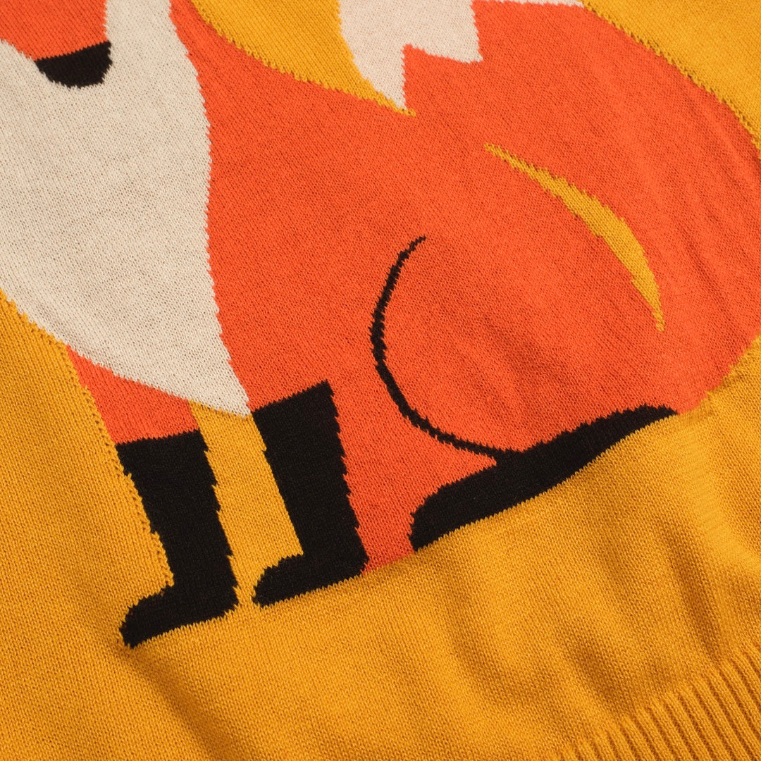 Women's fox jacquard knit diagonal shoulder knit T-shirt - short version size
