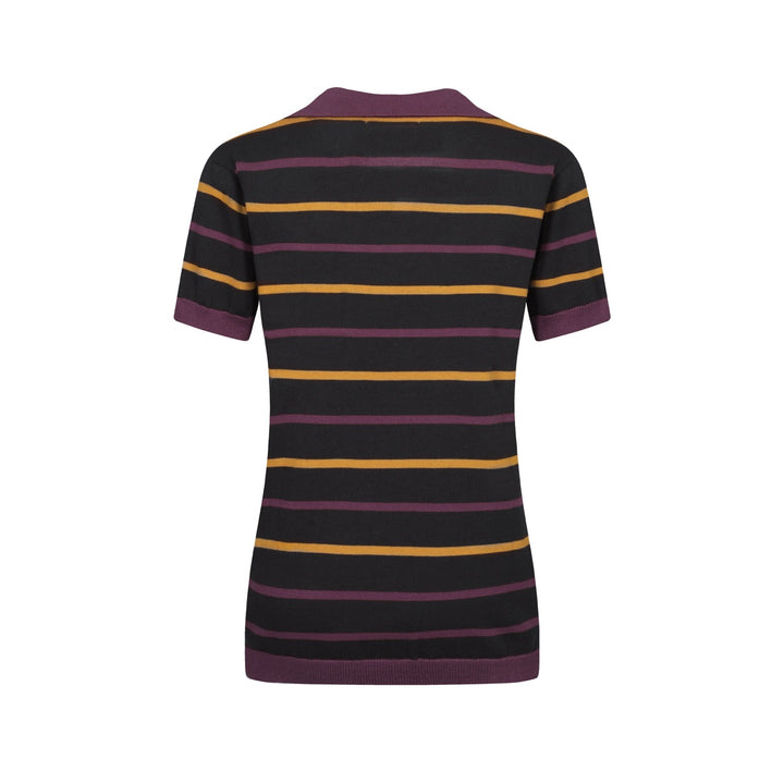 Women's brown striped jacquard V-neck polo