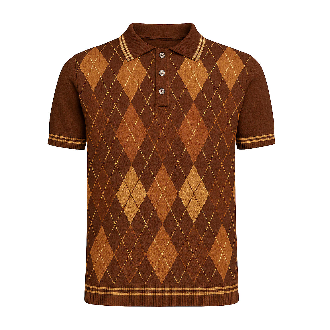 Mens brown argyle jacquard knitted polo shirt – OXKnit
