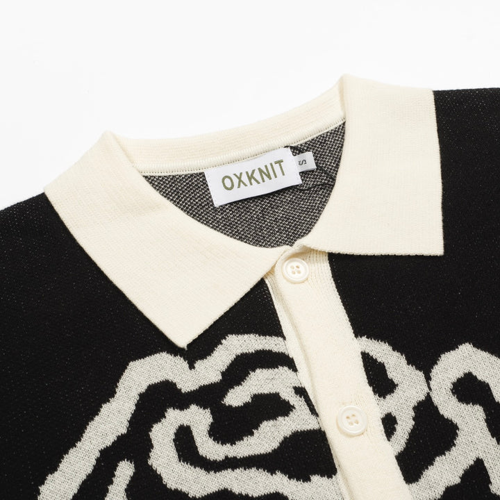 Men's black rose jacquard knitted cardigan