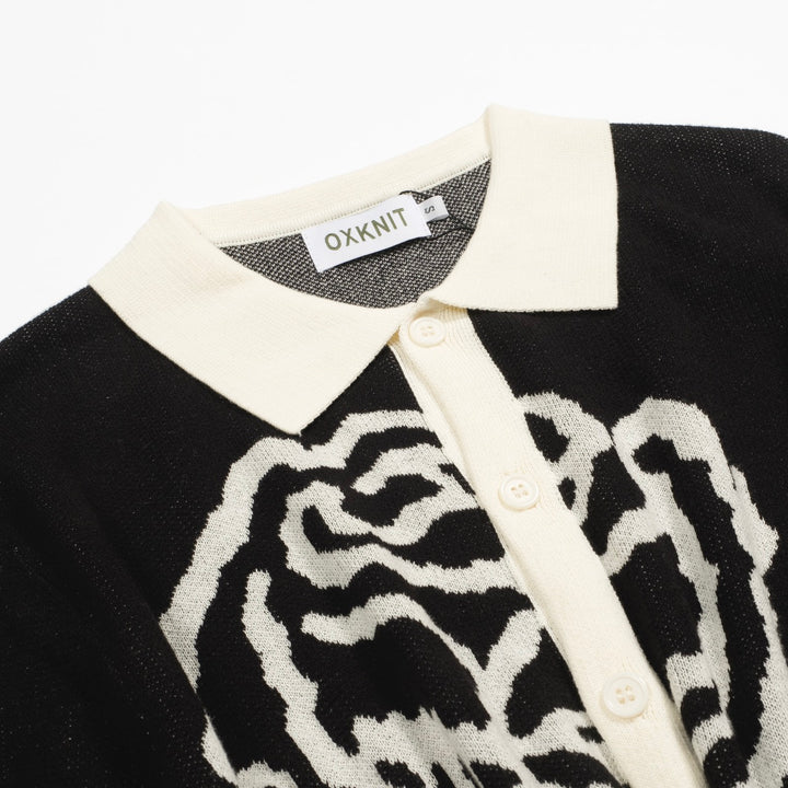 Men's black rose jacquard knitted cardigan