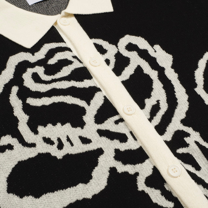 Men's black rose jacquard knitted cardigan