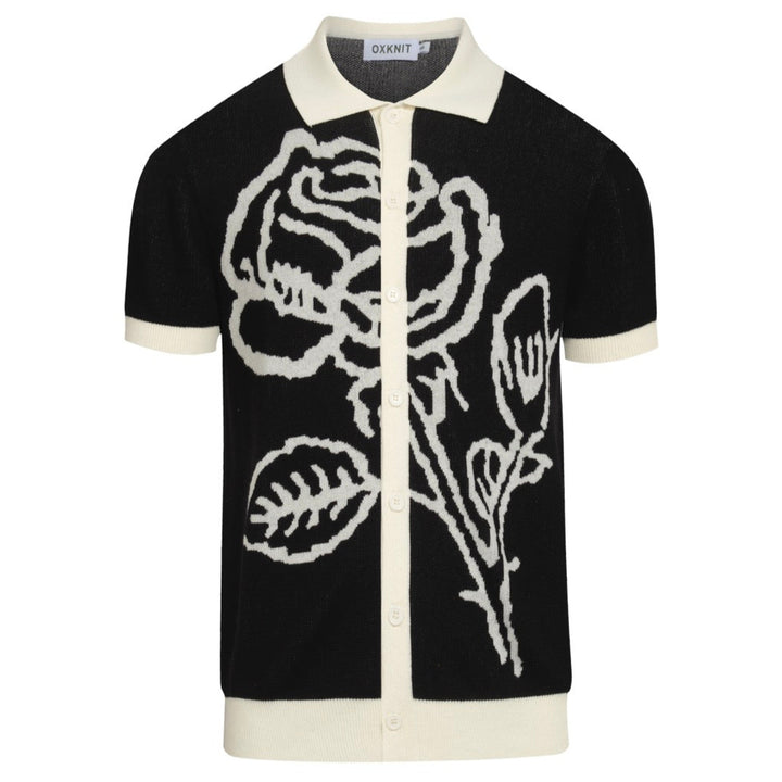 Men's black rose jacquard knitted cardigan