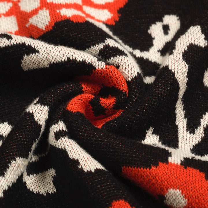 Polo da uomo in maglia con scollo a V retrò floreale nera