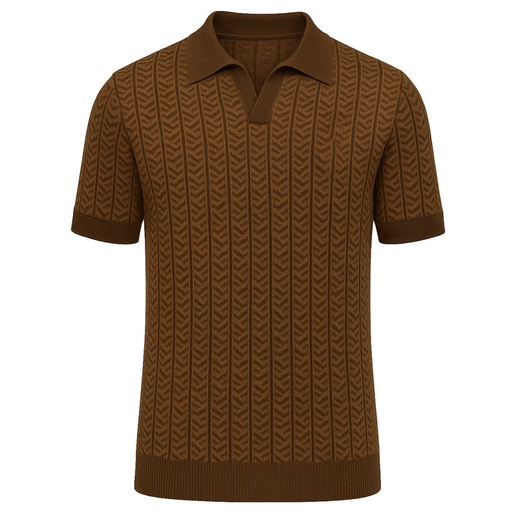 Menns brune retro-epoke strikket V-hals polo skjorte