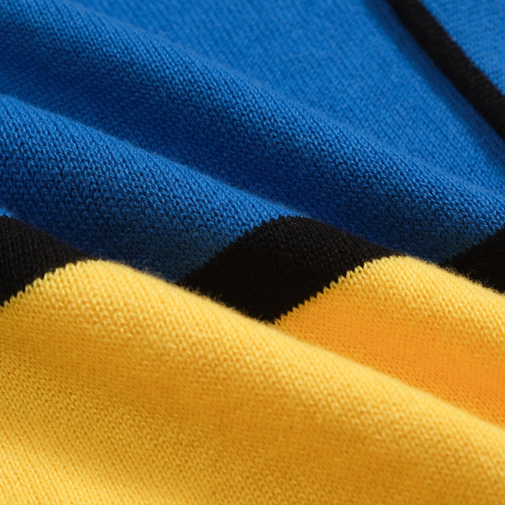 Men's blue retro color-blocked knitted cardigan