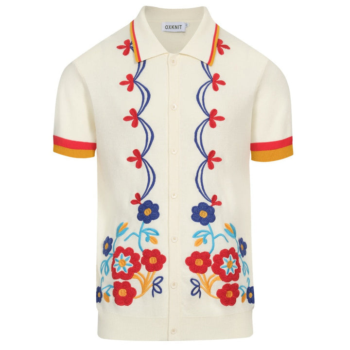 Cardigan homme tricoté à fleurs jacquard rétro couleur abricot
