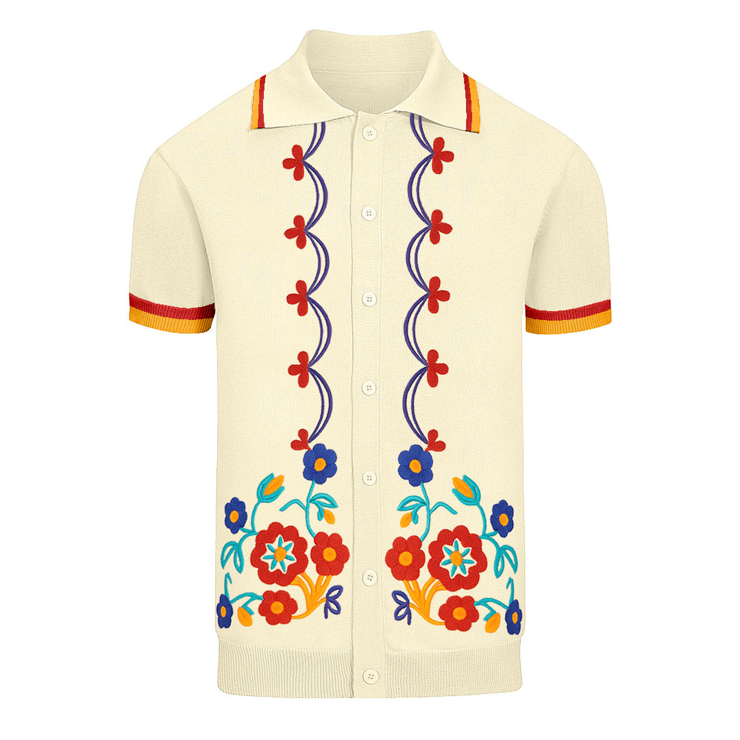 Menns aprikosfarget retro Jacquard Flower Knitted Cardigan