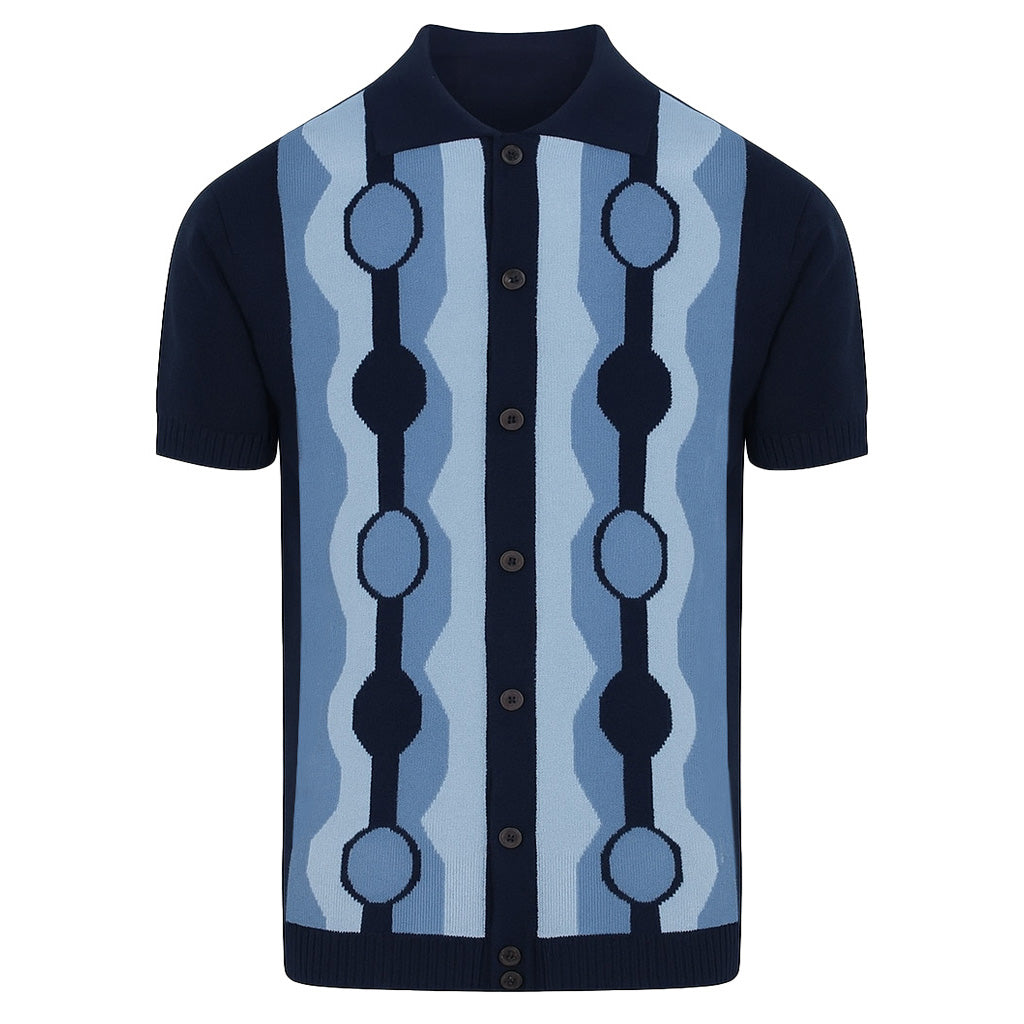 Men's blue vintage graphic jacquard cardigan