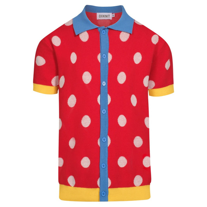 Men's red polka dot vintage knit jacquard cardigan