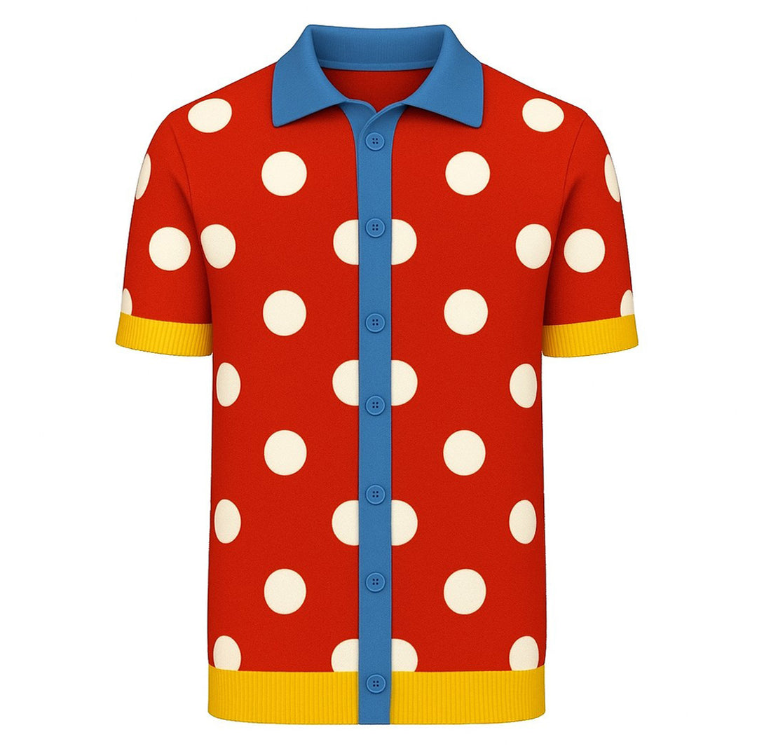 Men's red polka dot vintage knit jacquard cardigan