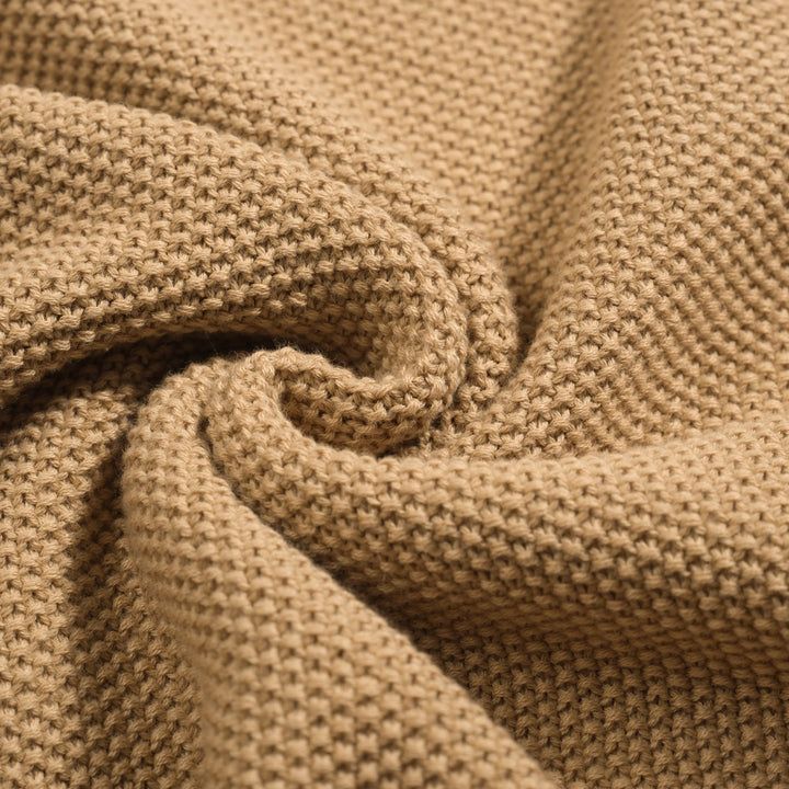 Men's khaki retro texture matching color knitted polo shirt