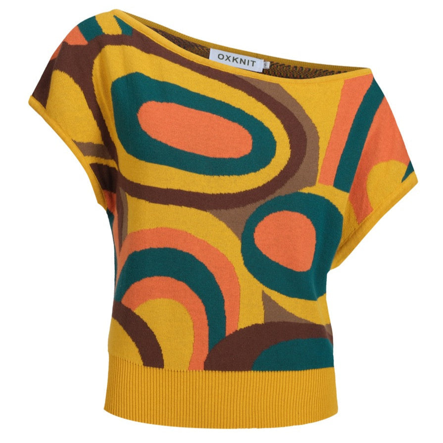 T-skjorte med skrå skulder i jacquard med blomster – kort størrelse