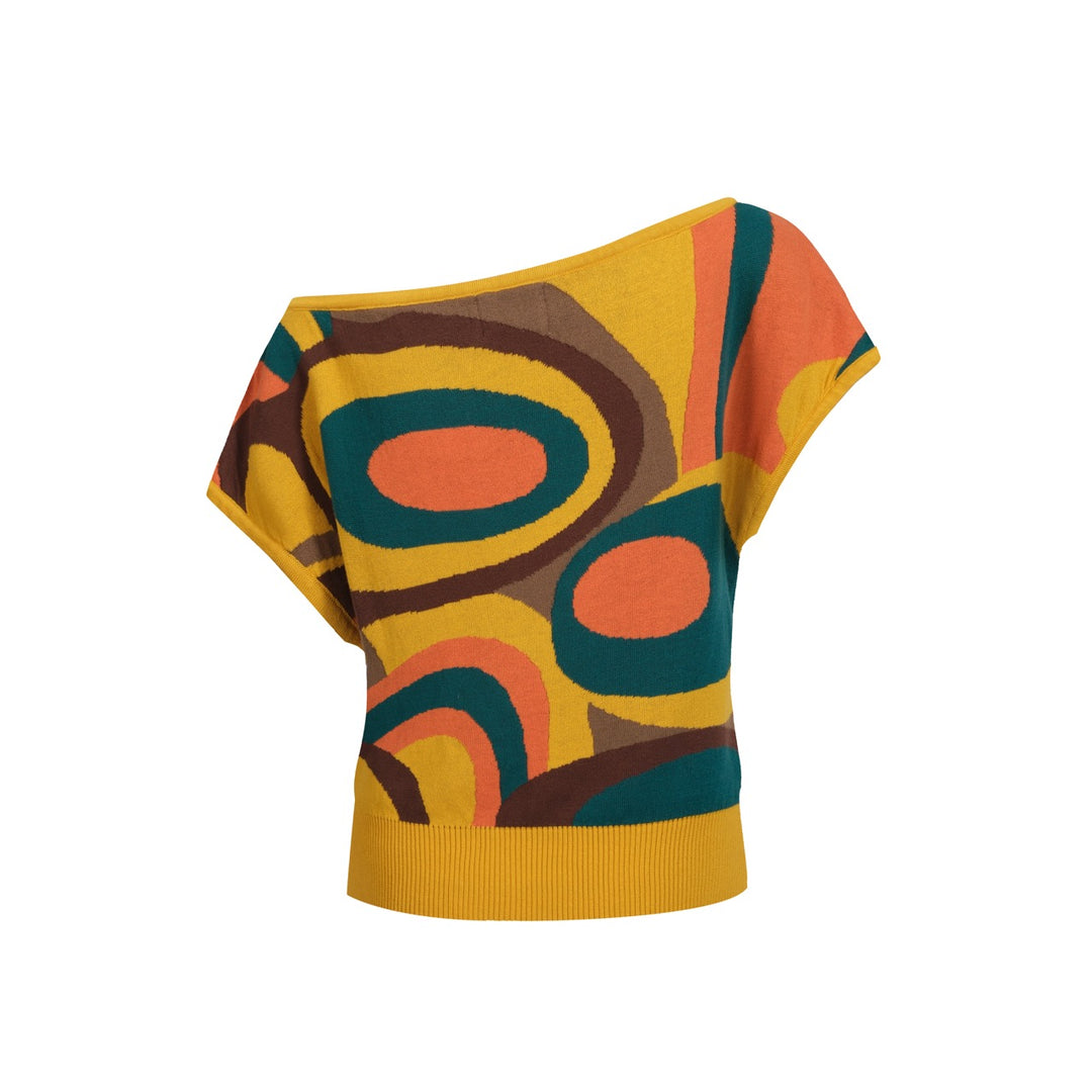 T-skjorte med skrå skulder i jacquard med blomster – kort størrelse