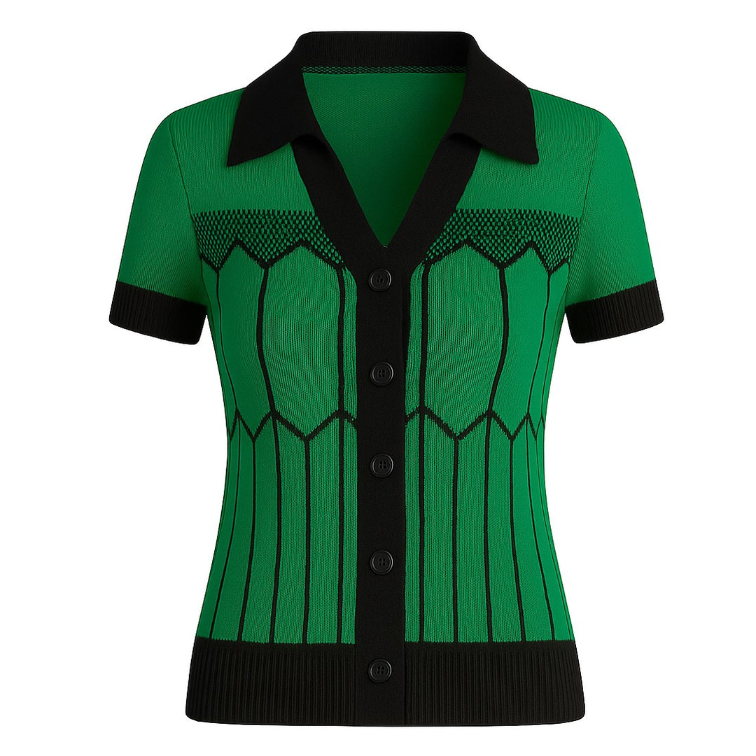 Women's green casual vintage graphic knitted cardigan