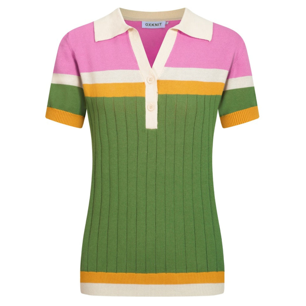 Women's green parquet jacquard knit polo shirt – OXKnit