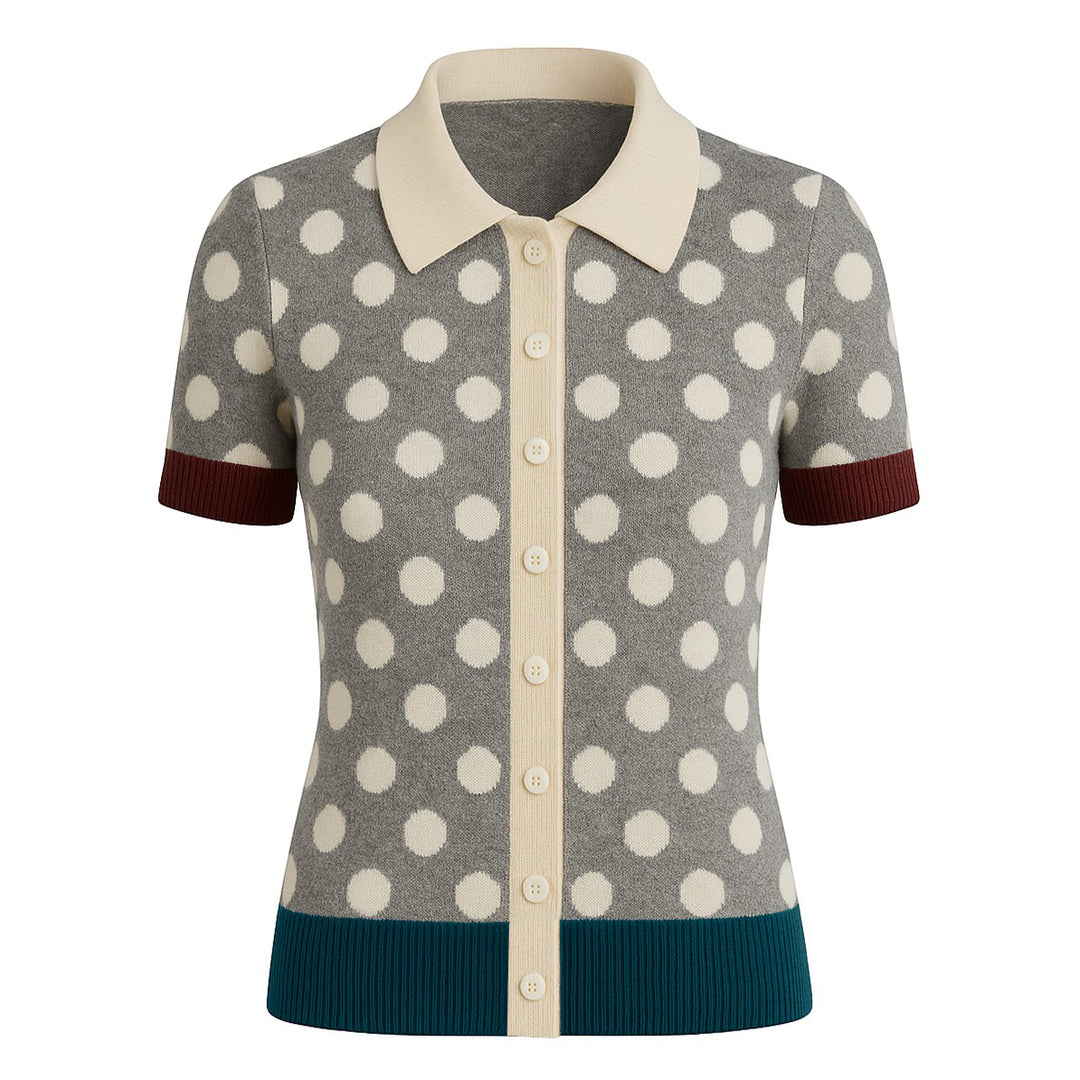 Cardigan jacquard casual pois grigio da donna