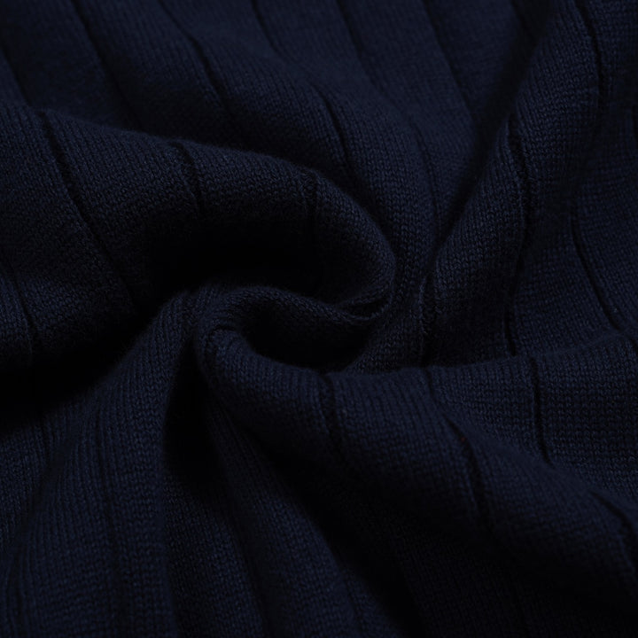 Men's navy blue vintage knit V-neck polo shirt