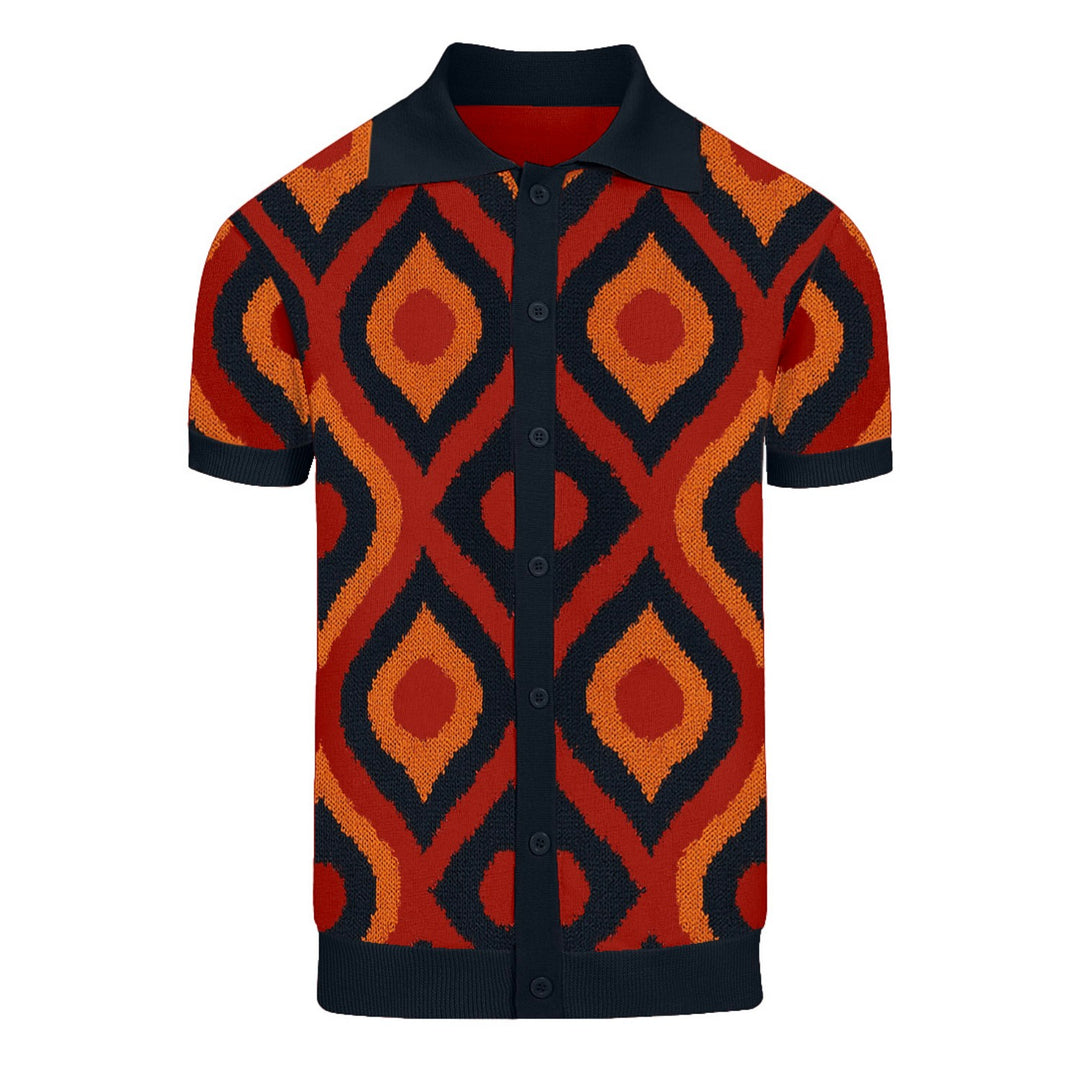 Men's red vintage 60's jacquard cardigan