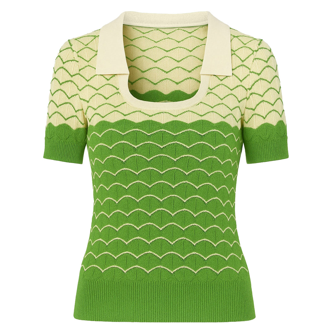 Women's green vintage jacquard knit polo shirt