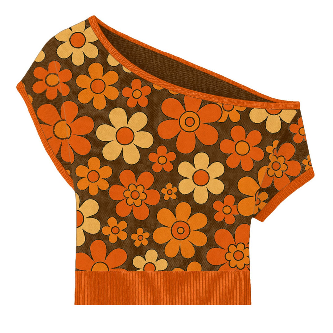Frauen Orange Cat Flower Jacquard Strickwege