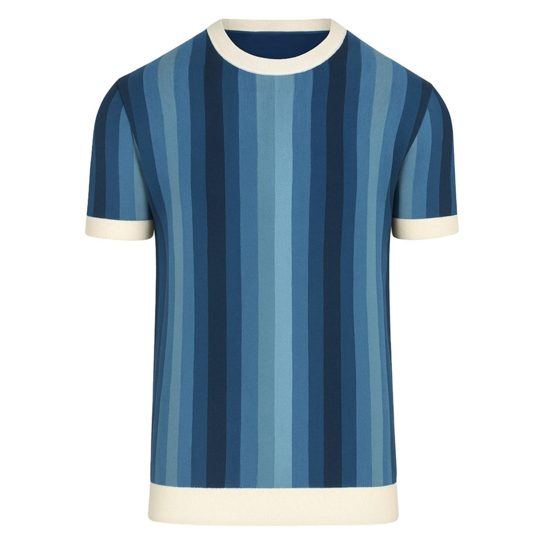 Men's blue jacquard striped vintage knit T-shirt