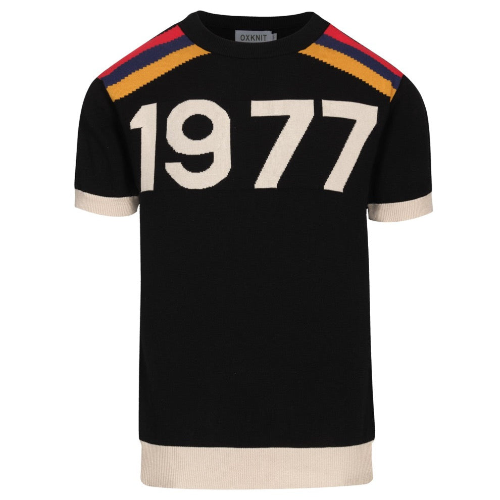 Men's black vintage 1977 jacquard knit T-shirt – OXKnit