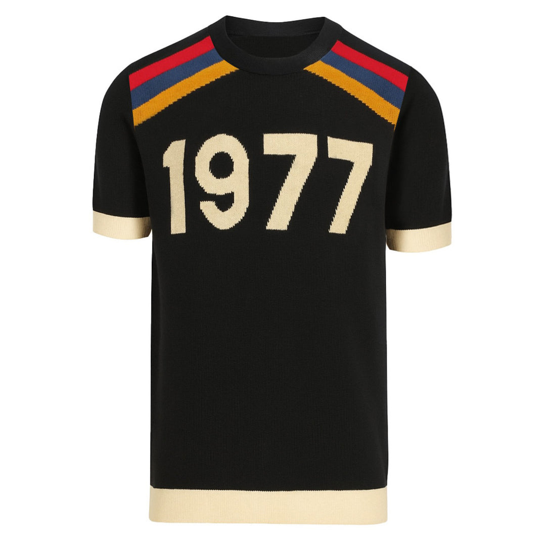 Men's black vintage 1977 jacquard knit T-shirt
