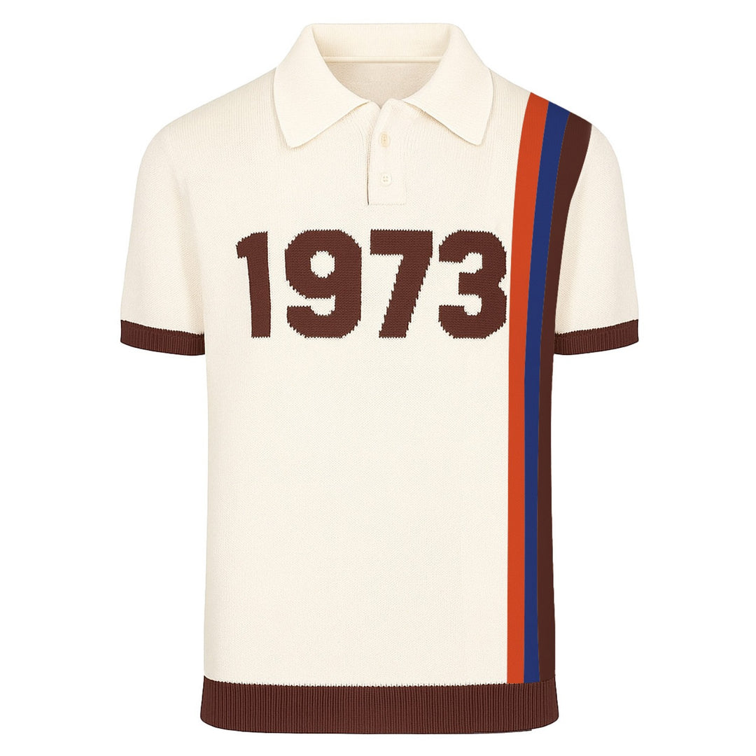Men's white apricot vintage 1973 jacquard knit polo shirt