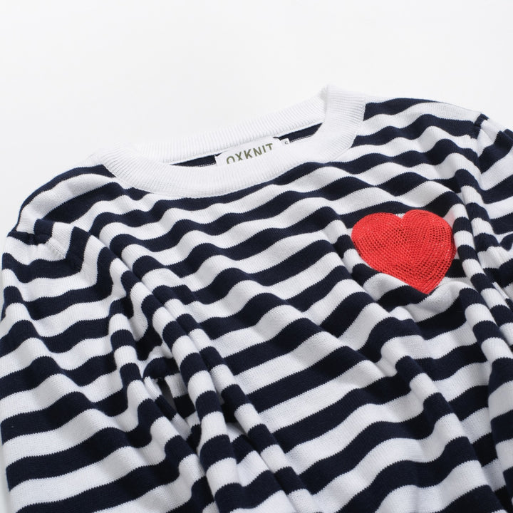 Women's stripe love vintage knit long-sleeved knitwear