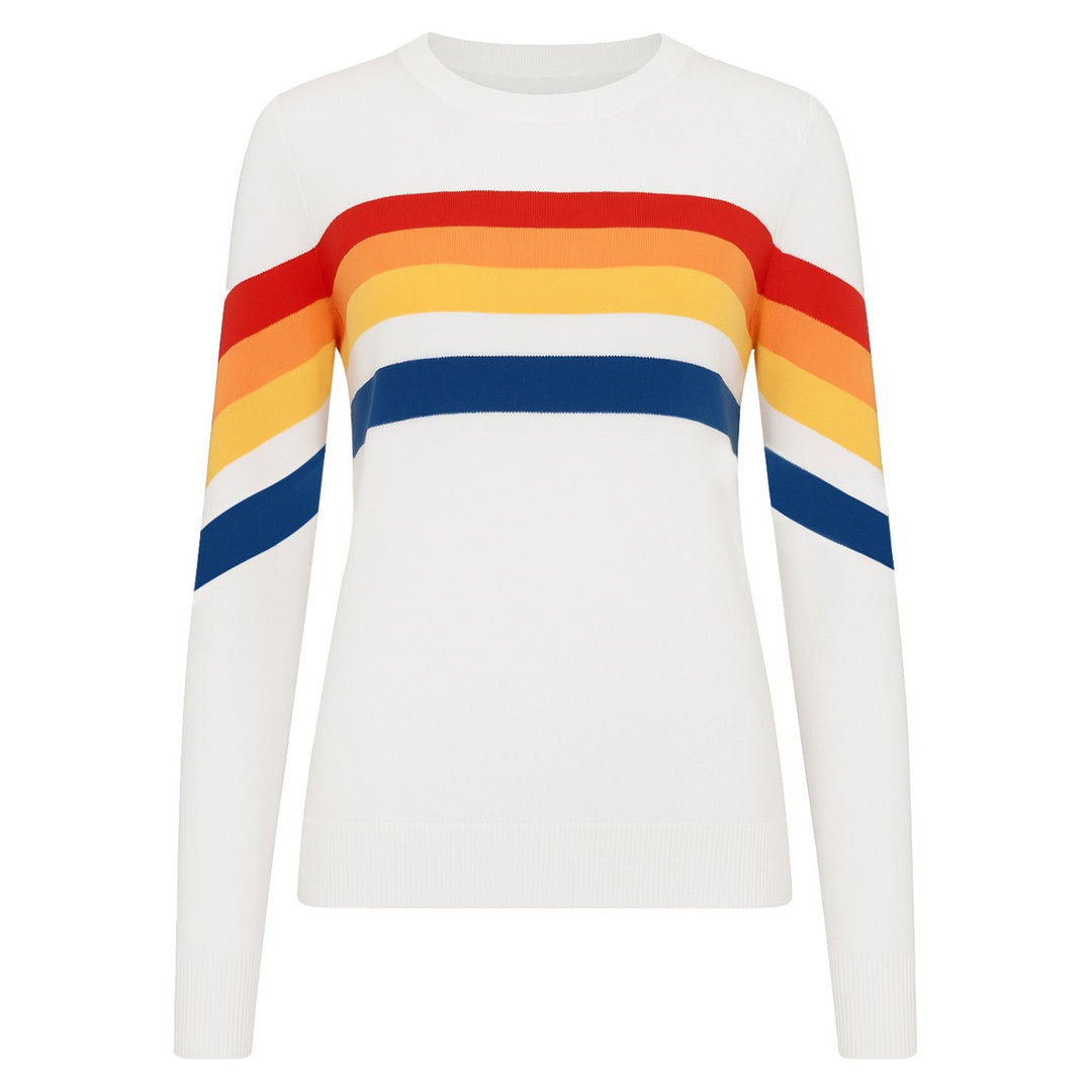 Women's white vintage striped colored jacquard knitwear