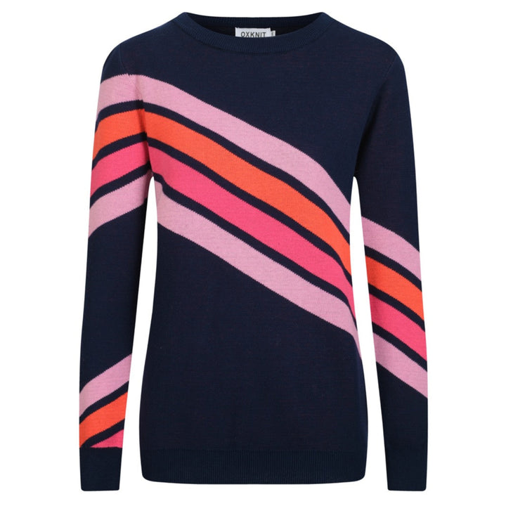 Women's dark blue vintage diagonal stripe knitwear