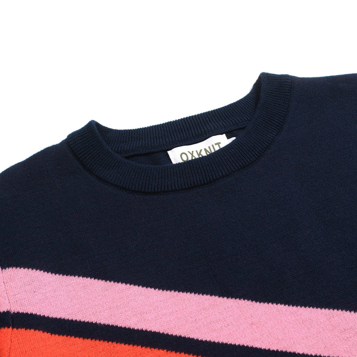 Women's dark blue vintage diagonal stripe knitwear