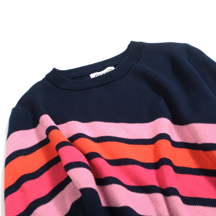 Women's dark blue vintage diagonal stripe knitwear